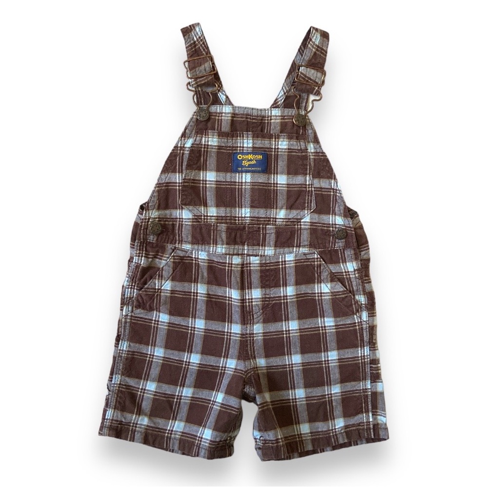 OSHKOSH BGOSH Shorts Overalls Shortalls Jumper Romper Brown Plaid Gingham